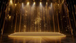 Stage opening golden stage glitter with spotlights and luxury gold light streak. Particle luxury for ceremony background