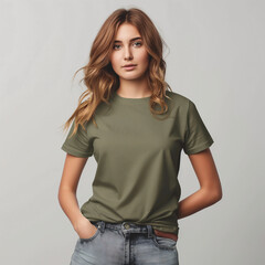 Wall Mural - Women's sage green T shirt mockup