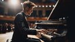 © Aliaksandr Siamko - A man in a suit is playing a piano in front of an audience