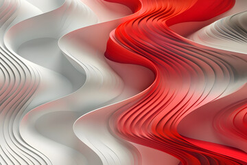 Wall Mural - Abstract 3D background in the form of matte stripes and waves, texture 3D background of red and white waves