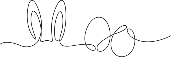 Easter bunny`s ears with easter eggs drawing in line art style, isolated vector illustration, easter design element