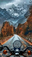 Canvas Print - Motorcycle journey on a mountain road 