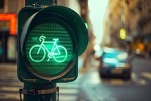 traffic lights with bicycle icon shining green, bike friendly city concept