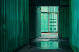 Fototapeta Panele - green container shipping dock