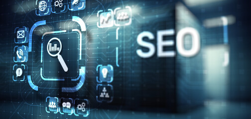 Wall Mural - seo - search engine optimisation, digital internet marketing concept on virtual screen.