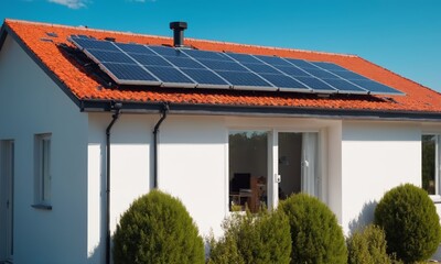 Wall Mural - Solar panels on the roof of a house. Photovoltaic modules