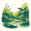 nature scene flat vector, lush green swamp