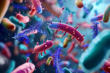 Canvas Print - Microscopic view of colorful bacteria