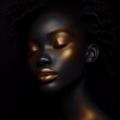 Beautiful african american woman with golden make up on black background 