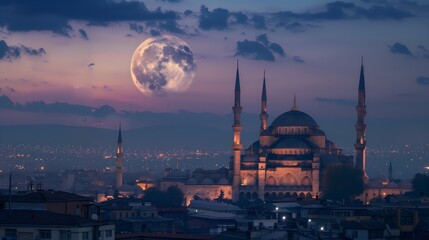 classic mosque at sunset background