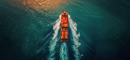 Wall Mural - containers ship corgo logistic transportation floating at sea aerial top view
