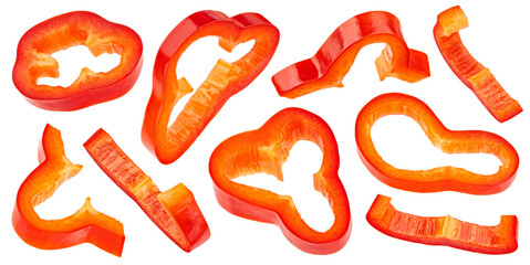 Wall Mural - sweet bell pepper slices, chopped paprika isolated on white background