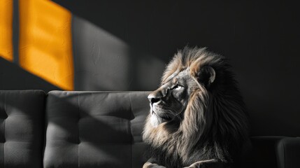 Wall Mural - Elegant Majestic Lion Portrait Capturing the Power and Strength of King of the Jungle Monochrome Wildlife