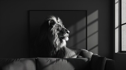 Wall Mural - Elegant Majestic Lion Portrait Capturing the Power and Strength of King of the Jungle Monochrome Wildlife