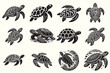 Sea turtle Silhouette Vector Illustration Set