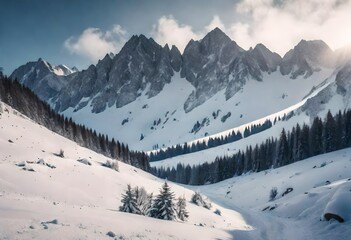 Canvas Print - snow covered mountains