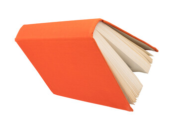 Canvas Print - Open bright orange book isolated on white background.