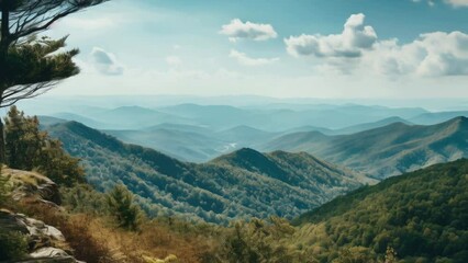 Poster - Scenic view of a mountain range with trees, perfect for nature backgrounds.