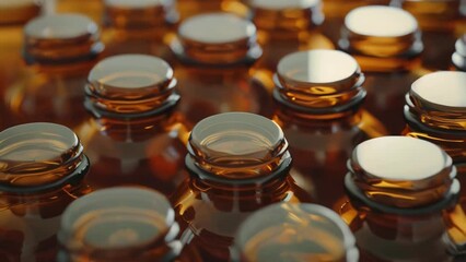 Poster - A close up of a bunch of brown bottles. Perfect for product photography or beverage industry promotions.