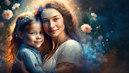 Canvas Print - mother with daughter