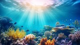 Fototapeta Do akwarium - Ocean coral reef underwater. Sea world under water background