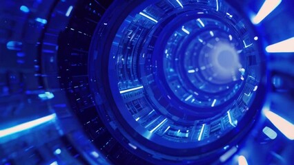 Poster - A spiral shaped object with blue lights in the middle. Perfect for futuristic technology concepts.