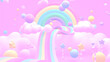 3d rendered cartoon rainbow land with flying balls.