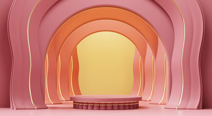 Poster - Cosmetic podium with neon light For Product Display 3D Rendering	
