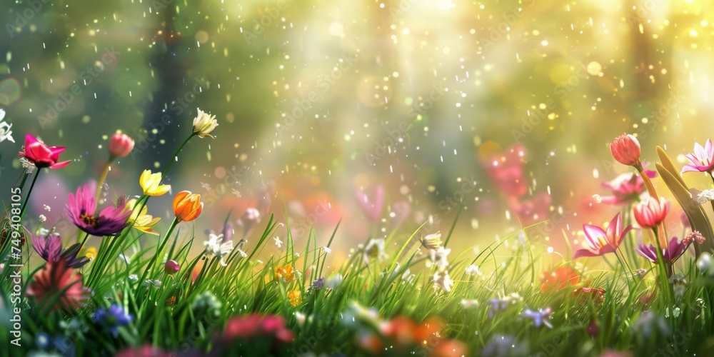 tulips in the garden, spring weather banner, poster, spring weather ...
