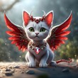 White cat with red wings