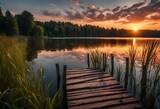 Fototapeta Przestrzenne - sunrise over lake