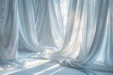 Fototapeta  - Bright and airy room filled with flowing white curtains