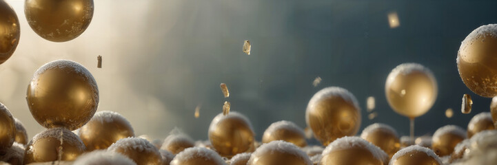Wall Mural - Beautiful abstract background with shiny gold spheres banner background.