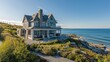 the coastal elegance of a Cape Cod-style residence overlooking the ocean, capturing the essence of seaside living
