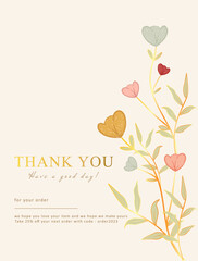 thank you card with vintage flower design, suitable for greeting card, wallpaper, background design, wedding, invitation