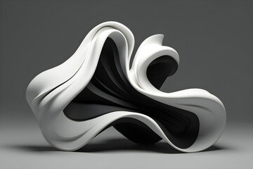 Fototapete - abstract black and white shape against gray background, 3d illustration. smooth shape 3d rendering ,