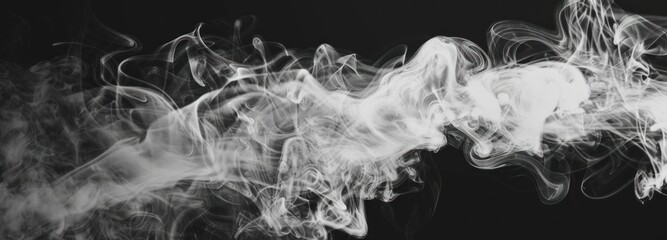 Poster - A black and white image capturing smoke swirling and billowing against a stark black backdrop, creating a visually striking contrast.