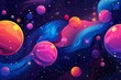 Abstract iridescent background spheres floating in space, swirls, purple, pink and blue