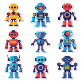 Fototapeta Pokój dzieciecy - Robots for helping people. Automation Sticker Collection. Multiple. Vector Icon Illustration. Icon Concept Isolated Premium Vector. 