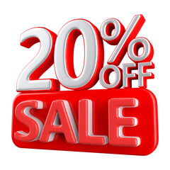 20 percent off sale discount number red 3d render