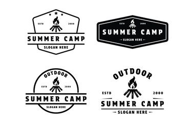 Wall Mural - set of summer camping with campfire logo design vintage retro label and badge