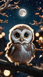 Night Owl Perched on Tree Branch under Moonlight