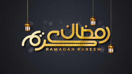 Wall Mural - Ramadan is a month full of blessings. Translation of Ramadan Kareem text in Arabic script, Welcome Ramadan in Arabic.