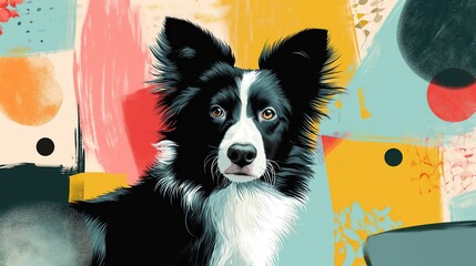 Wall Mural - illustration of a dog with grungy abstract background, Generative Ai