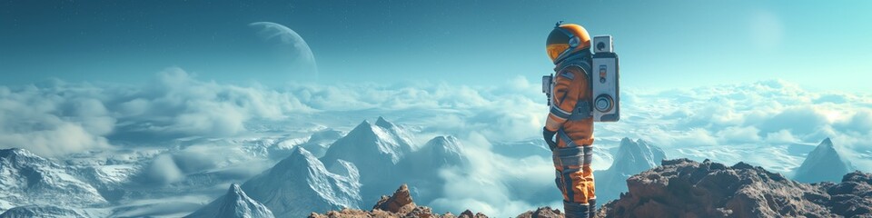 Canvas Print - astronaut in space costume on the beautiful background