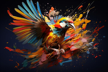 Wall Mural - a bird splashed with paint, a cute bird