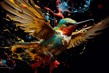 Wall Mural - a bird splashed with paint, a cute bird