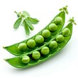 green peas in pod isolated on white background with shadow. green peas isolated. fresh green peas vegetable