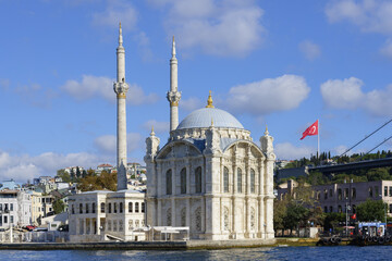 Wall Mural - Ortakoy Mosque or Grand Mecidiye Mosque under the Bosphorus Bridge, Besiktas, Istanbul, Turkey