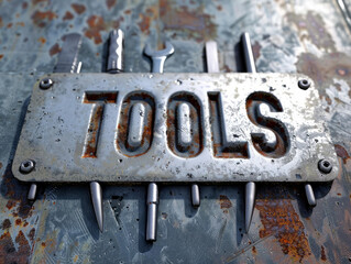 Garage, tools text sign with as spanner on grunge background